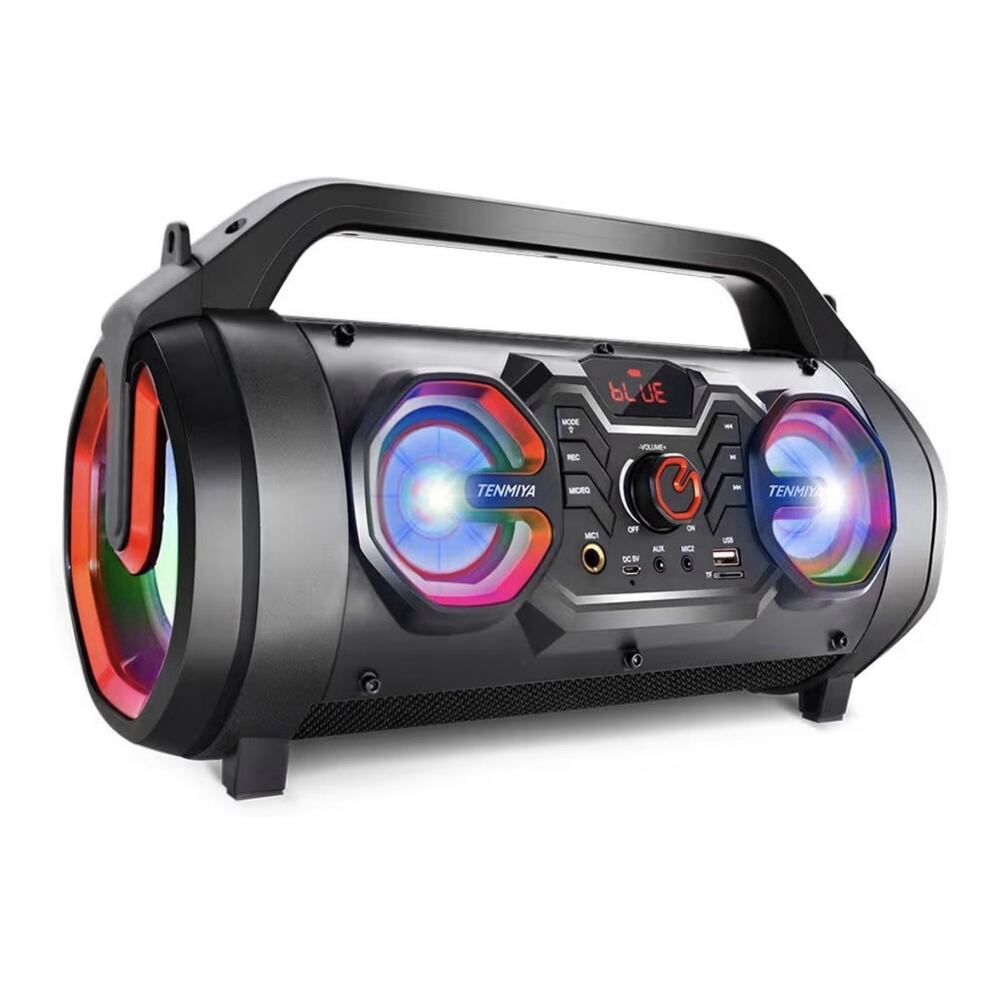 Portable Bluetooth Speaker with Subwoofer, RGB Lights 10H Playtime Remote Radio